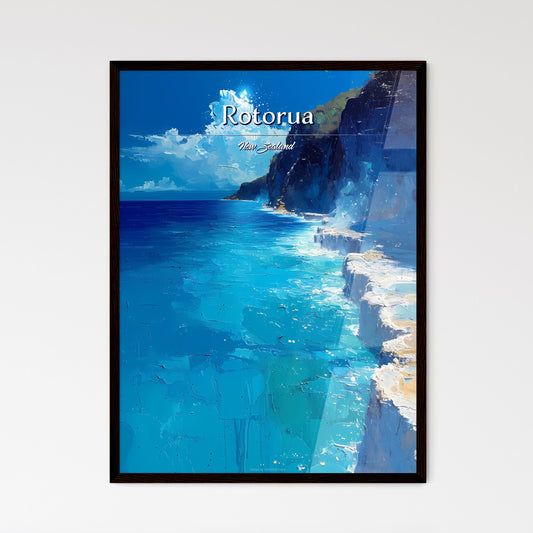 Rotorua, New Zealand - Art print of a blue water and rocky cliffs Default Title
