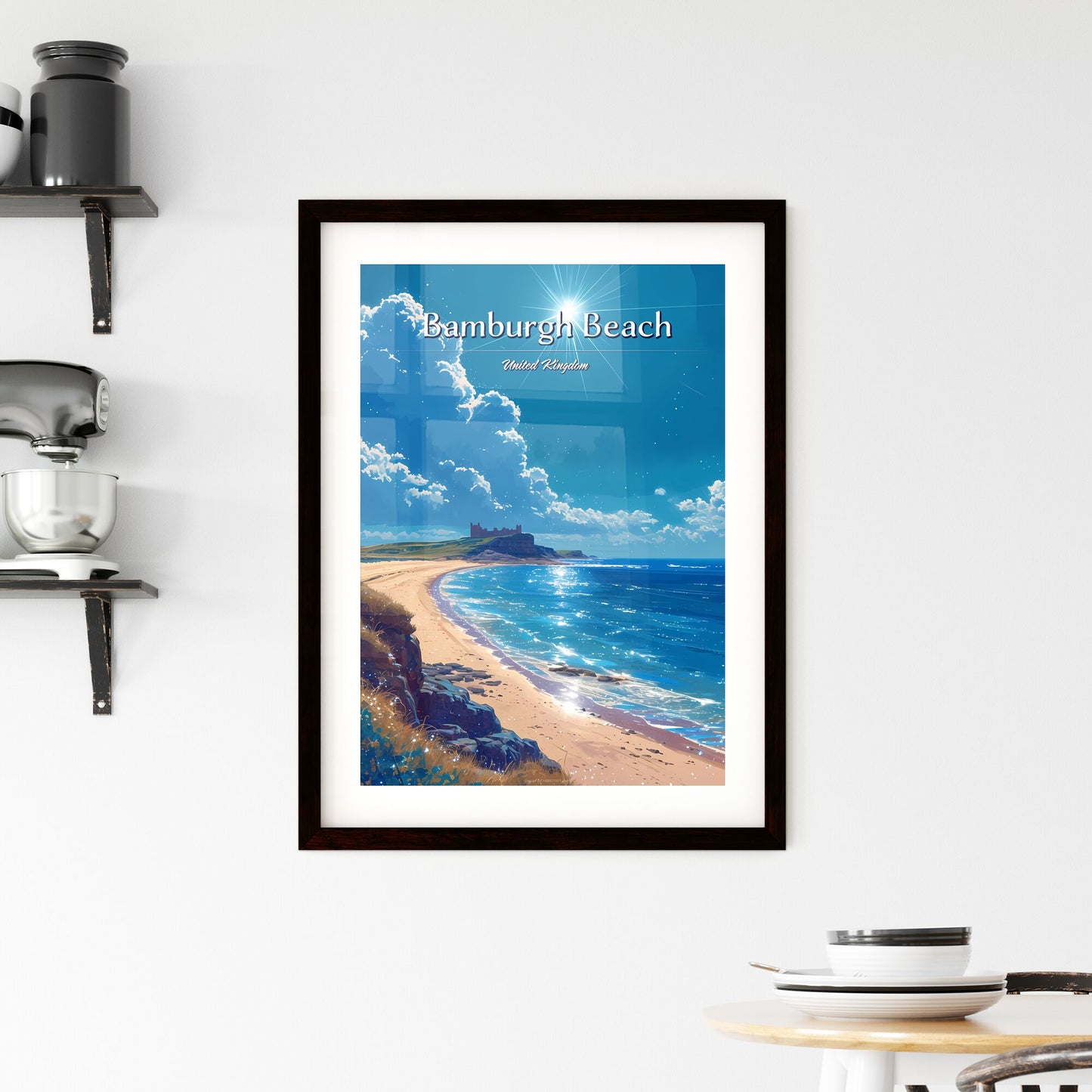 Bamburgh Beach, United Kingdom - Art print of a beach with a castle on the shore Default Title