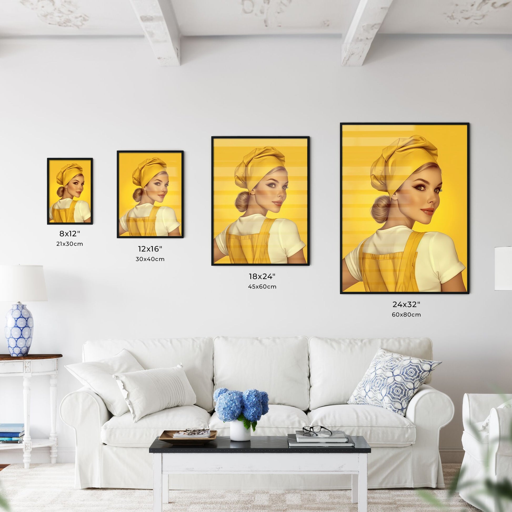 Amazing pin up girl illustration, full body character - Art print of a woman wearing a yellow apron and a yellow hat Default Title