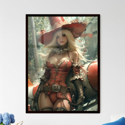 Cowgirl riding a rocket - Art print of a woman wearing a red outfit and hat Default Title