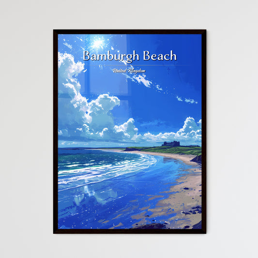 Bamburgh Beach, United Kingdom - Art print of a beach with a castle and blue water Default Title