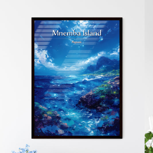 Mnemba Island, Tanzania - Art print of a blue ocean with rocks and water Default Title