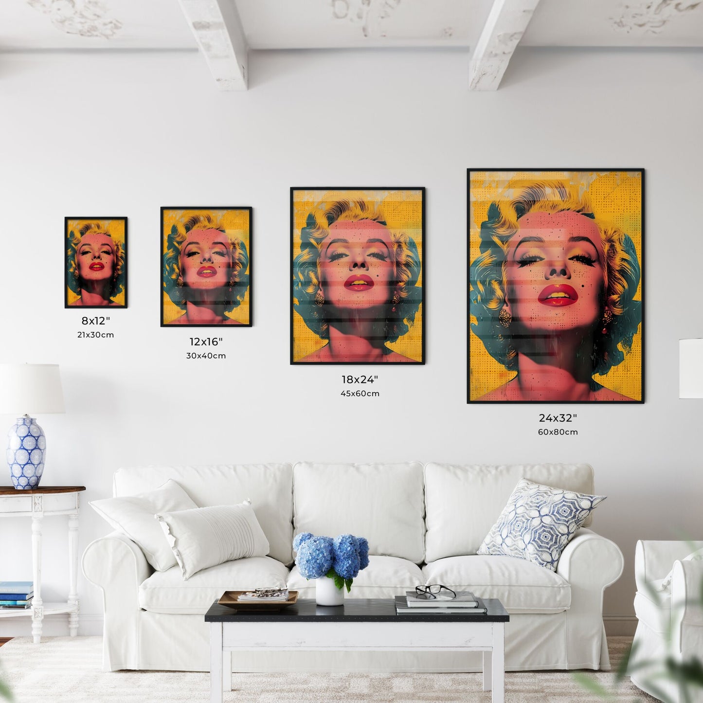 A striking half-body portrait of Marilyn Monroe - Art print of a woman with blonde hair and red lipstick Default Title