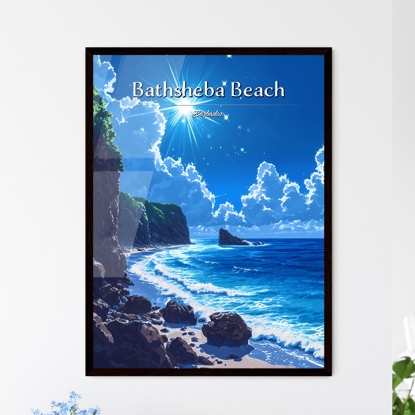 Bathsheba Beach, Barbados - Art print of a beach with rocks and water and a sunny sky Default Title