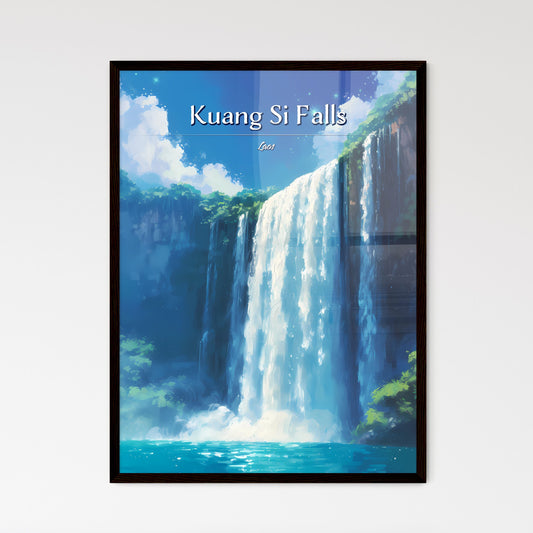 Kuang Si Falls, Laos - Art print of a waterfall with trees and blue sky Default Title