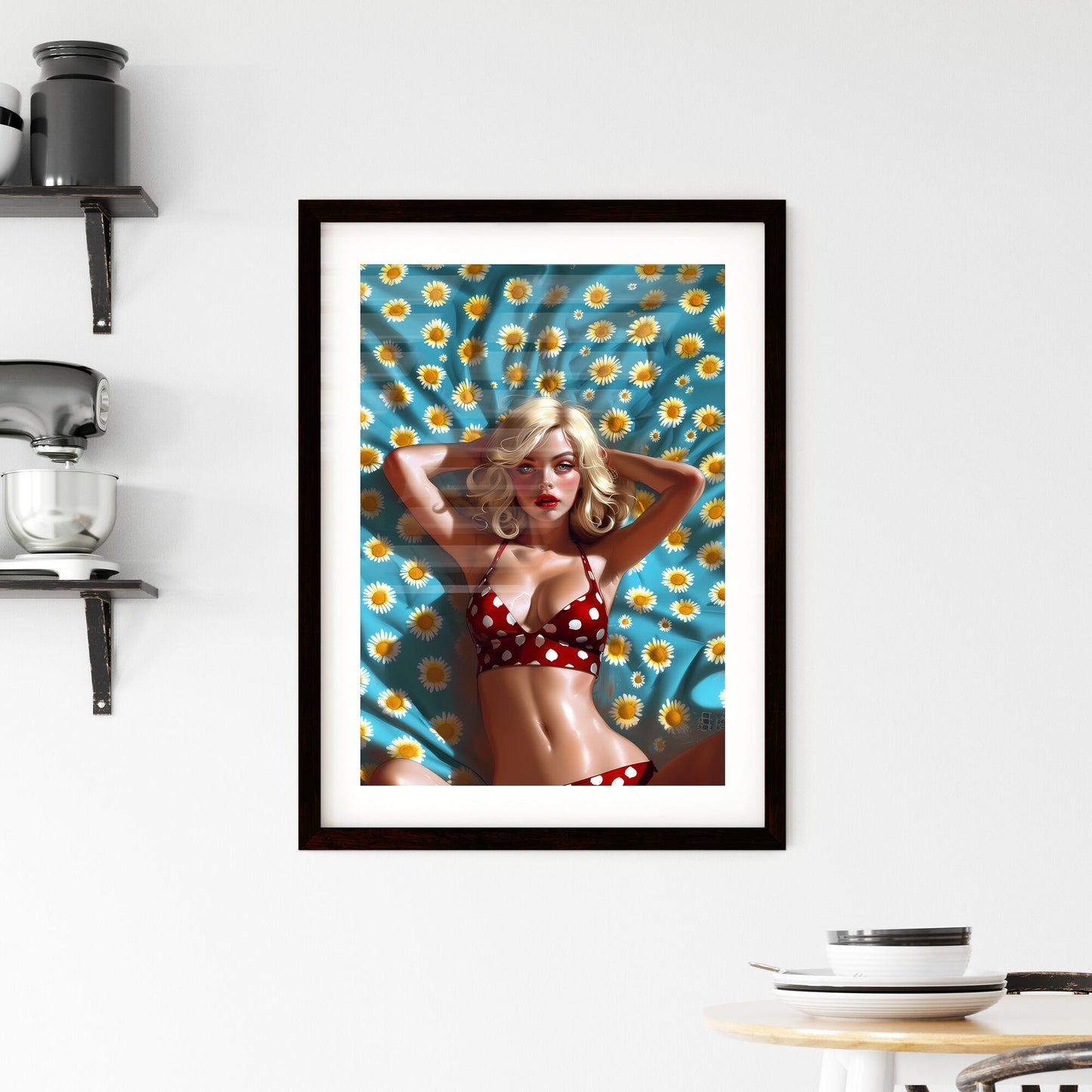 Pin up art TopEngineering Student from Cal Tech - Art print of a woman lying on a blanket with flowers Default Title