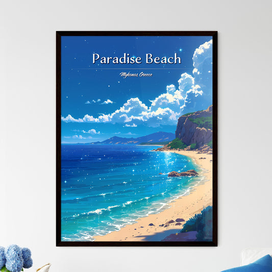 Paradise Beach (Mykonos), Greece - Art print of a beach with rocks and water Default Title