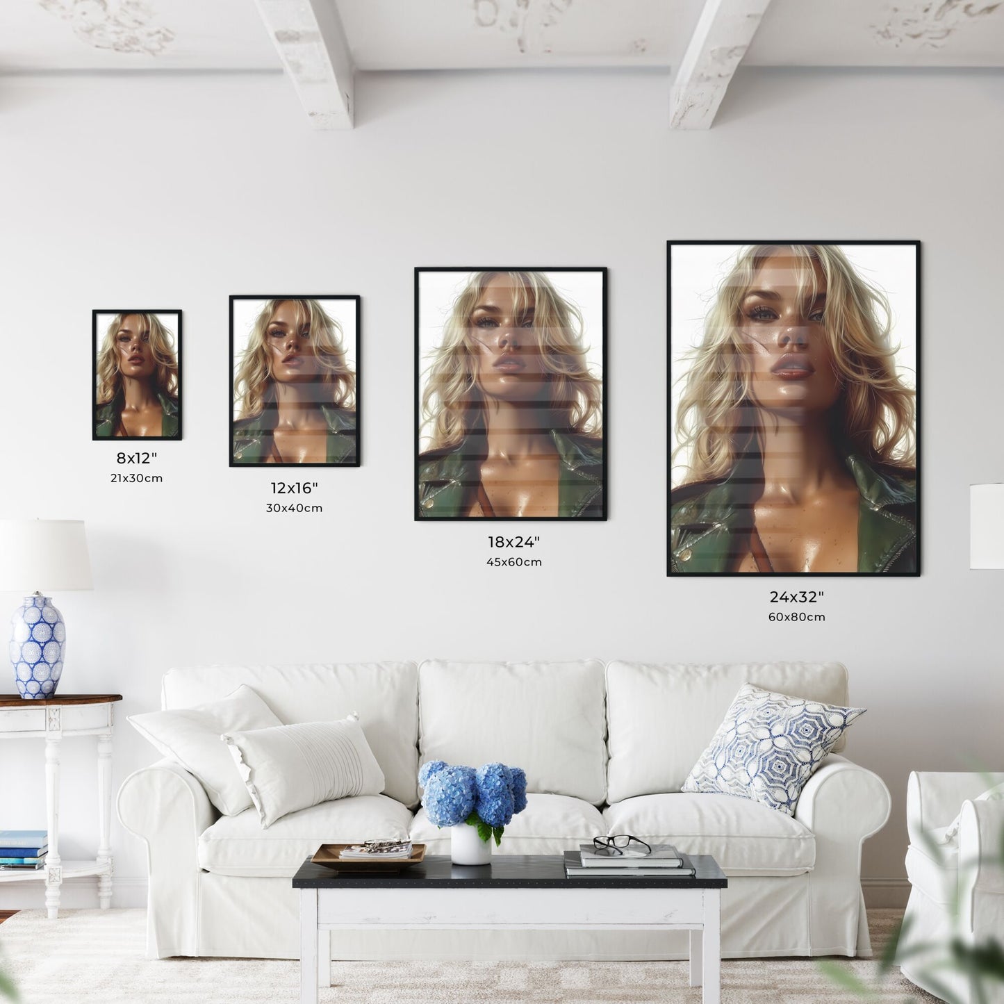 Sitting pin up factory worker girl - Art print of a woman with long blonde hair and freckles Default Title