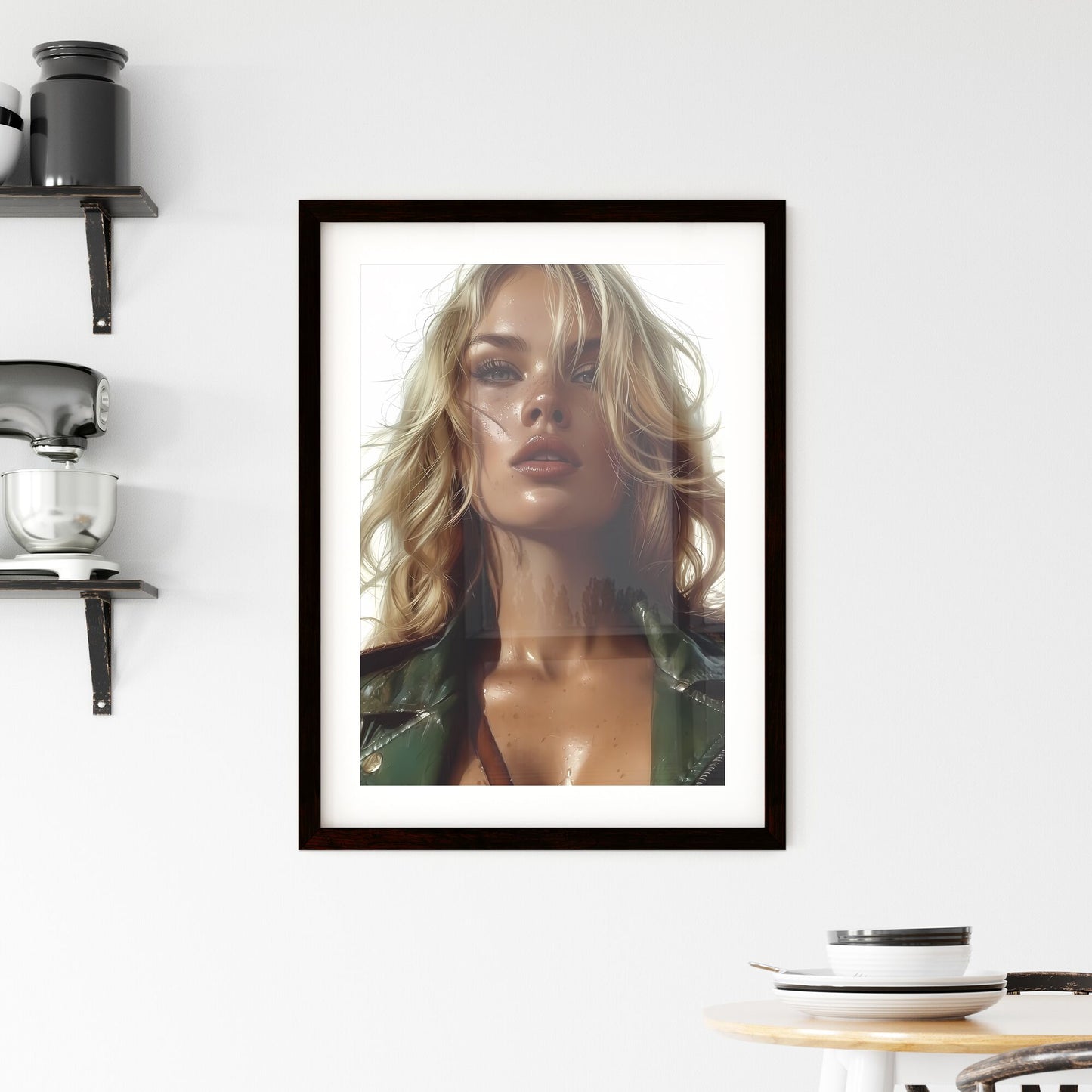 Sitting pin up factory worker girl - Art print of a woman with long blonde hair and freckles Default Title