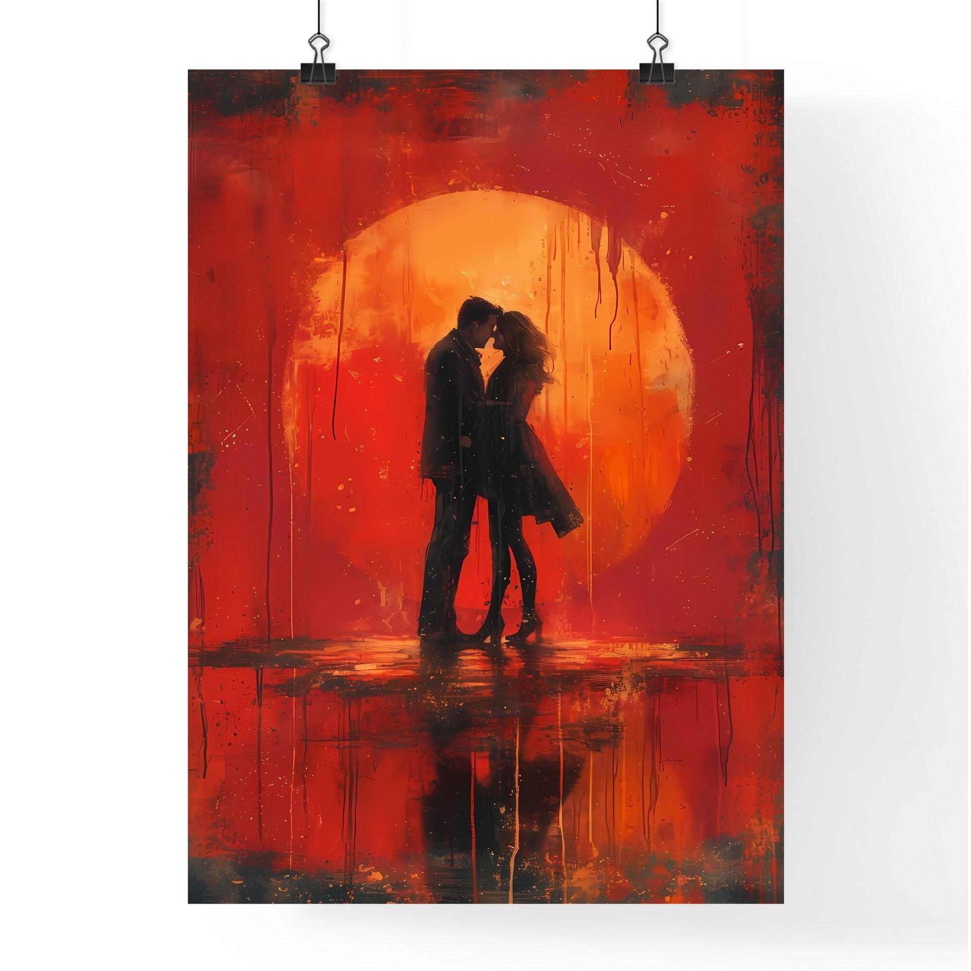 Illustration for valentine_s day - Art print of a man and woman kissing in front of a red moon Default Title