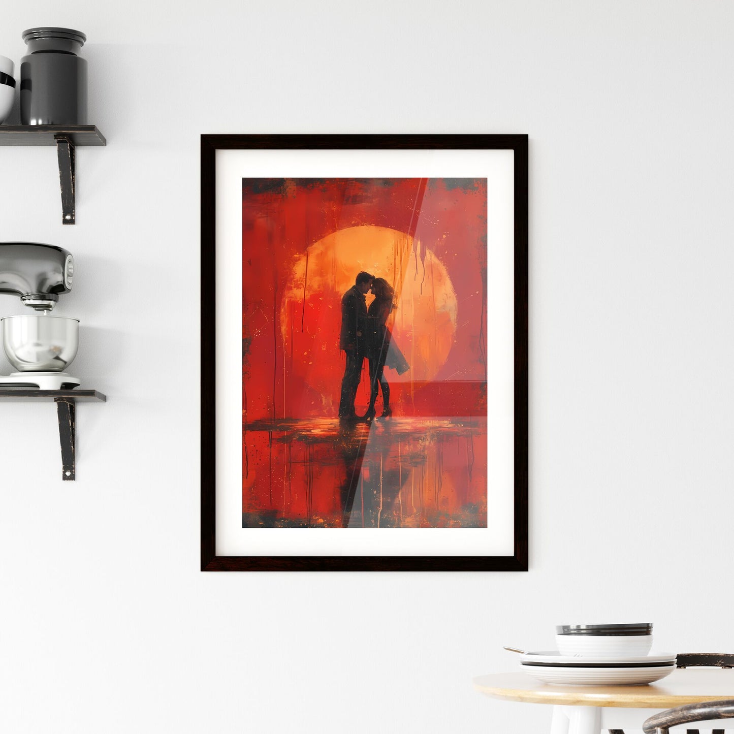 Illustration for valentine_s day - Art print of a man and woman kissing in front of a red moon Default Title