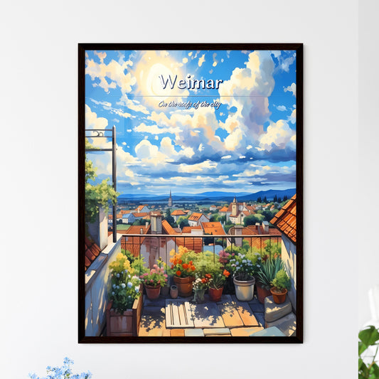 On the roofs of Weimar - Art print of a rooftop garden with plants and a view of a town Default Title