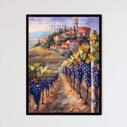 Tuscany, Italy - Art print of a painting of a vineyard with a town in the background Default Title