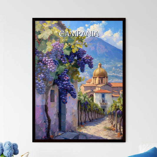 Campania, Italy - Art print of a painting of a vineyard with a mountain in the background Default Title