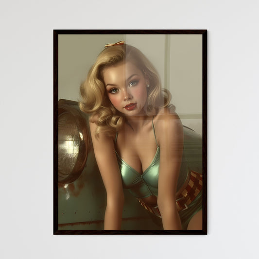 The vintage pin up girl leaning on a car - Art print of a woman posing for a picture Default Title
