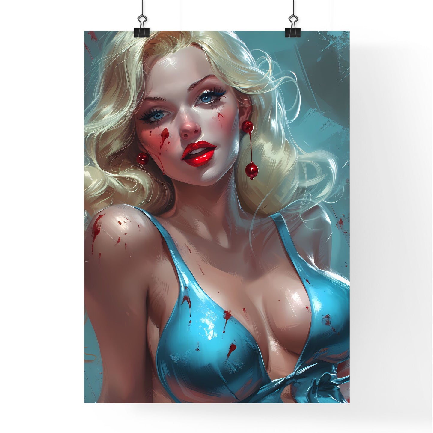 Pin up girl - Art print of a woman with red lipstick and earrings Default Title