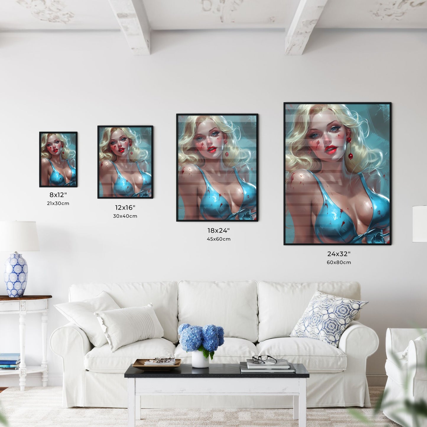 Pin up girl - Art print of a woman with red lipstick and earrings Default Title