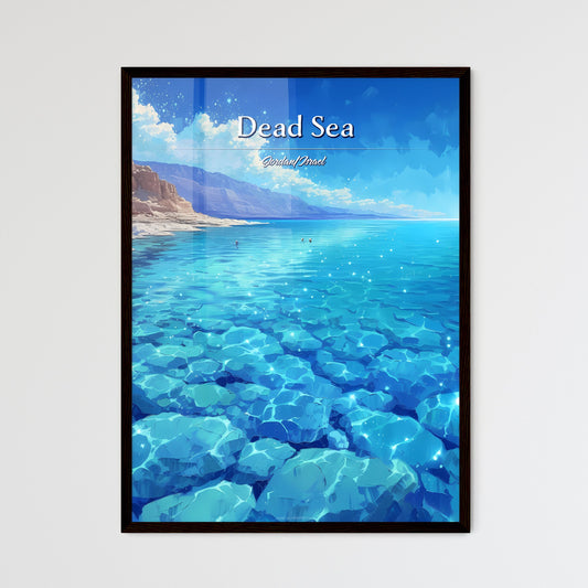Dead Sea, Jordan/Israel - Art print of a rocky shore with blue water and mountains Default Title
