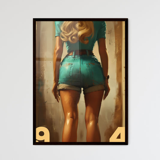Pin-up girl,Asia, full body, visible toned legs - Art print of a woman in shorts and a blue shirt Default Title