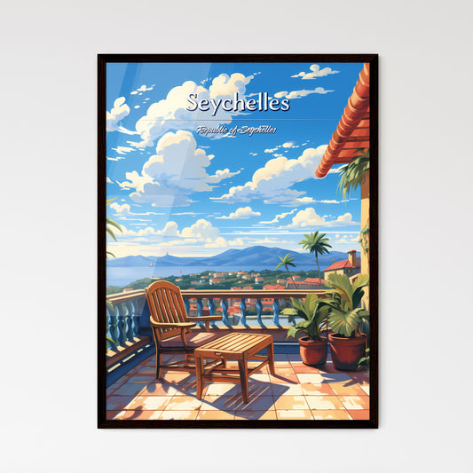 On the roofs of Seychelles, Republic of Seychelles - Art print of a chair on a balcony overlooking a city Default Title