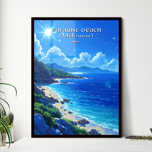 Paradise Beach (Mykonos), Greece - Art print of a beach with rocks and a body of water Default Title