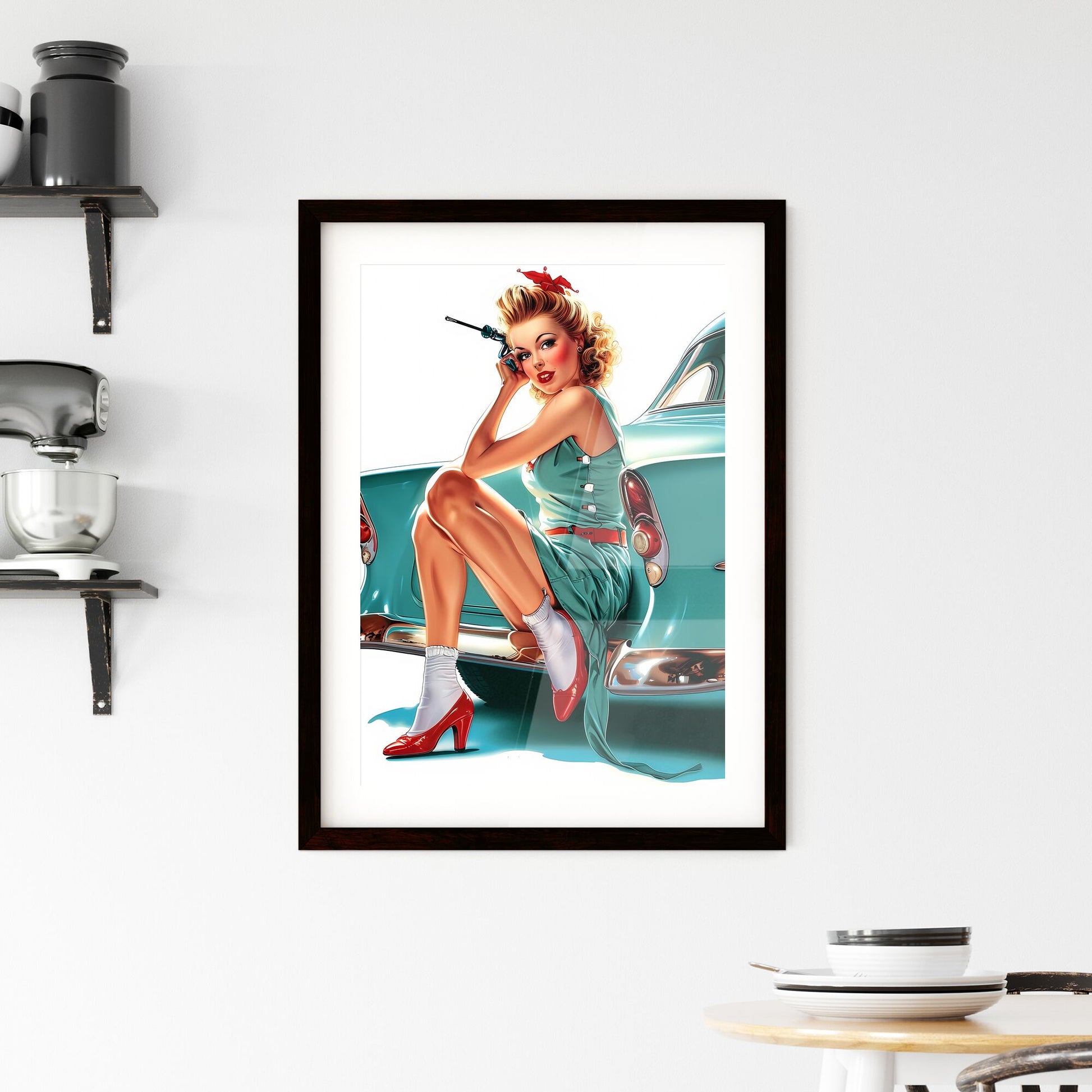 Pintwear 1950's beautiful vintage girl - Art print of a woman sitting on a car Default Title