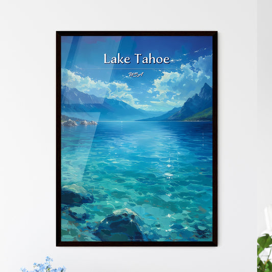 Lake Tahoe, USA - Art print of a blue lake with mountains in the background Default Title