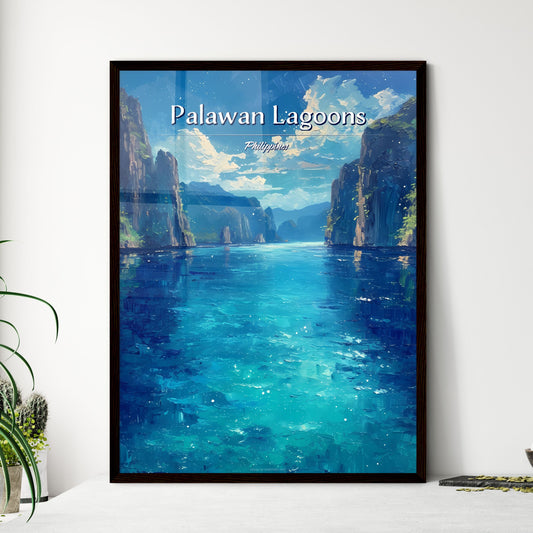 Palawan Lagoons, Philippines - Art print of a painting of a body of water with mountains and blue sky Default Title