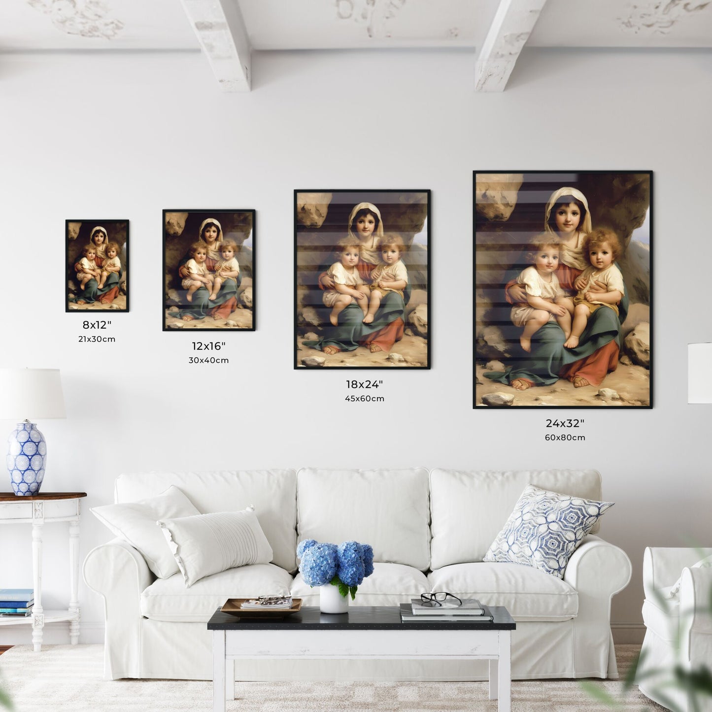 Holy Mary, Mother of God pray for us sinners now and at the hour of our death, amen - Art print of a painting of a woman holding two children Default Title