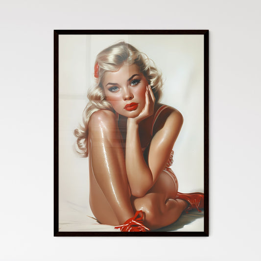 Sitting pin up factory worker girl - Art print of a woman sitting on the floor Default Title
