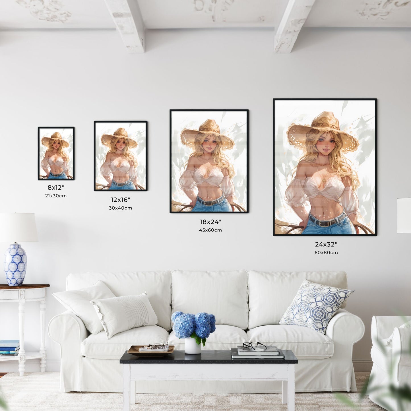 Cowgirl - Art print of a woman wearing a straw hat Default Title