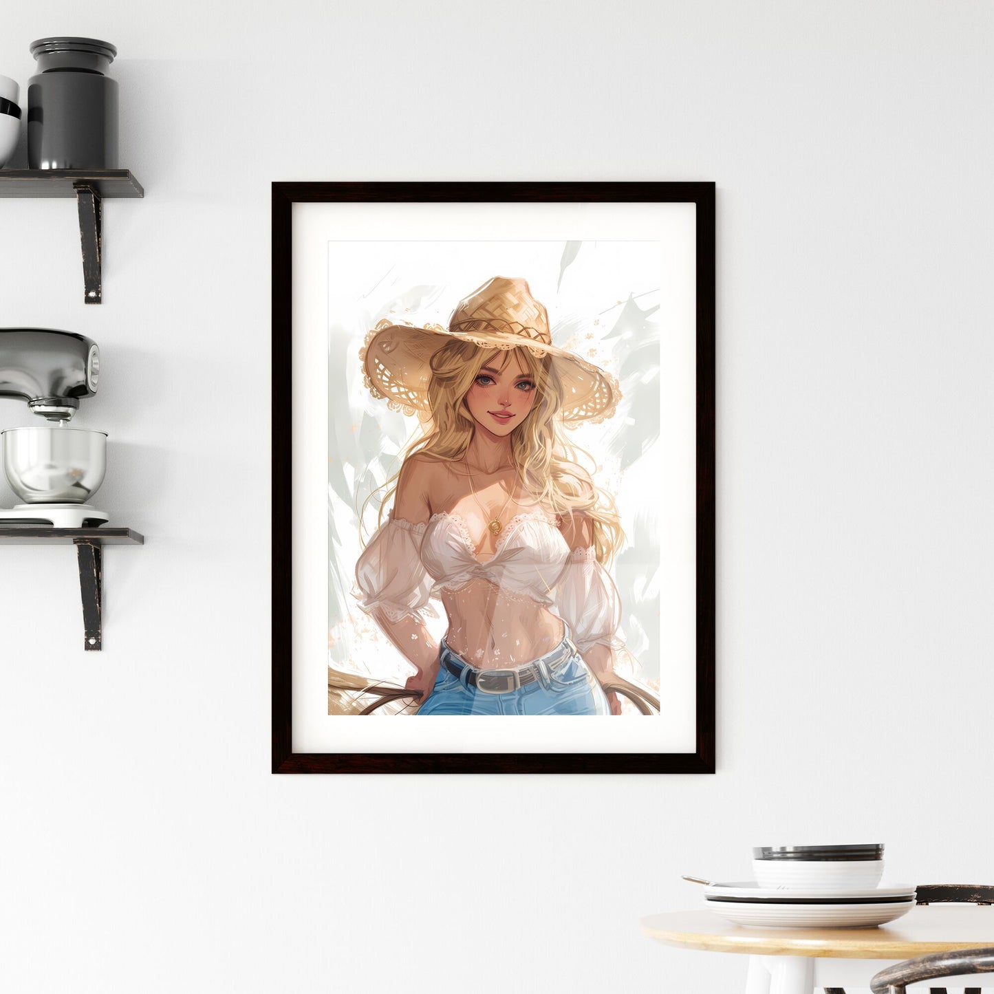 Cowgirl - Art print of a woman wearing a straw hat Default Title