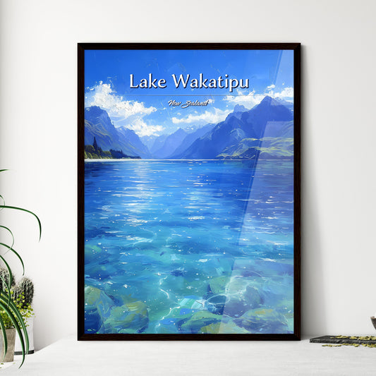 Lake Wakatipu, New Zealand - Art print of a blue water with mountains in the background Default Title