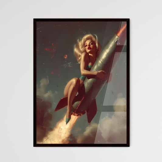 The head nurse sharply directed the nurses riding a rocket - Art print of a woman in a garment holding a rocket Default Title