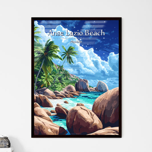 Anse Lazio Beach, Seychelles - Art print of a beach with palm trees and rocks Default Title