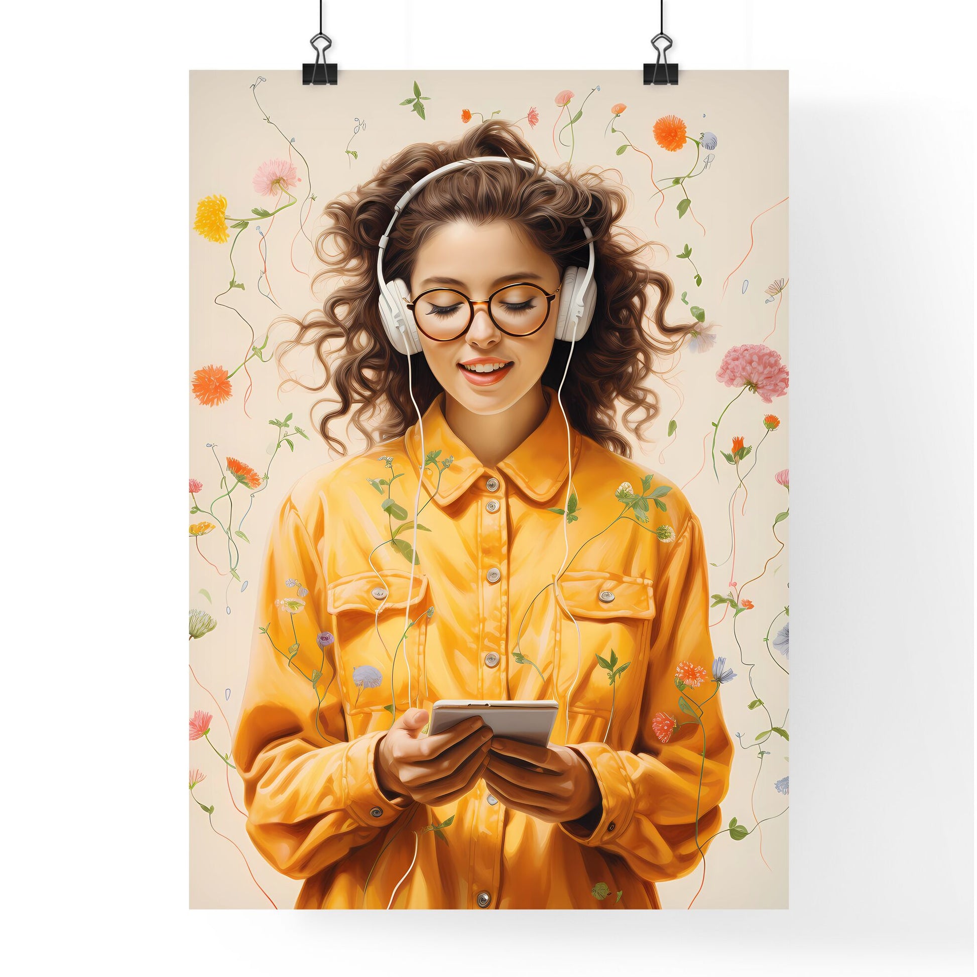 Sweat it out! - Art print of a woman wearing headphones and holding a phone Default Title