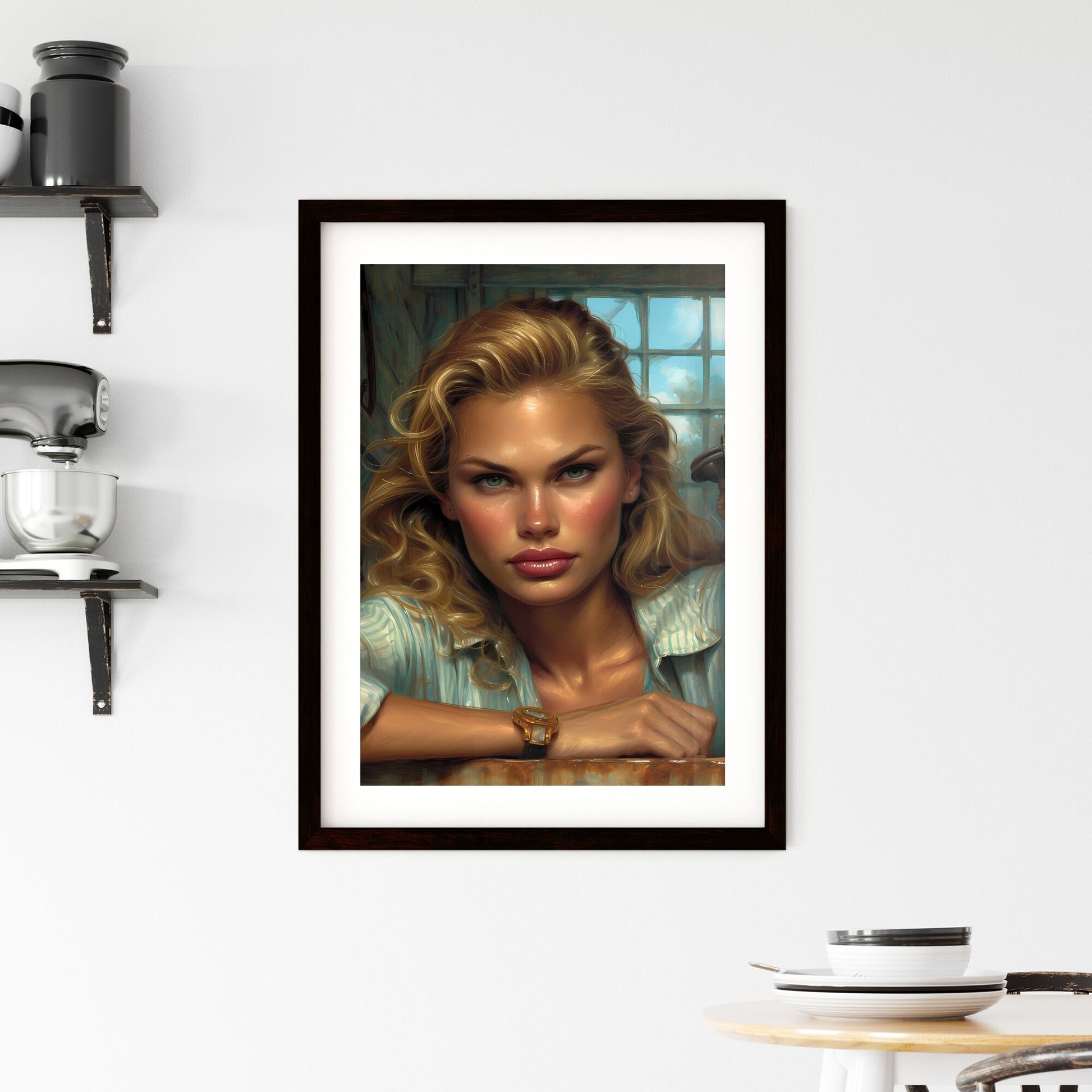 The vintage pin up girl, car engineering worker - Art print of a woman with blonde hair and a watch Default Title