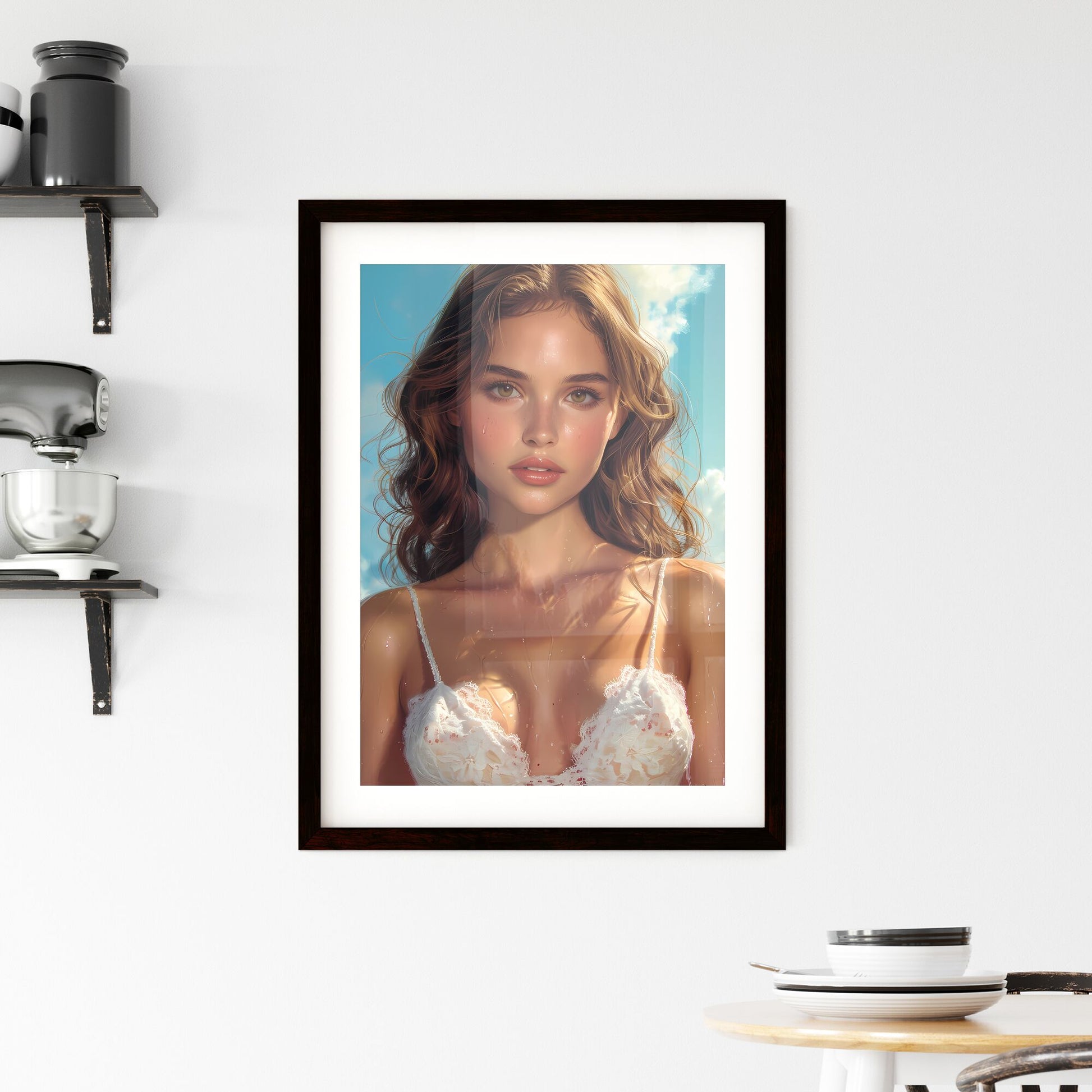 Chubby pin up girl, full body, brunette - Art print of a woman posing for a picture Default Title