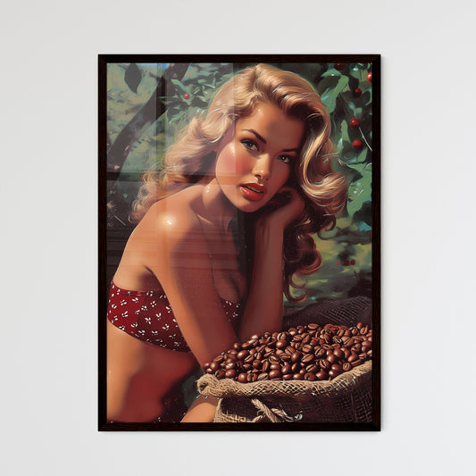 The vintage pin up Coffee girl isolated on white - Art print of a woman in garment holding a sack of coffee beans Default Title
