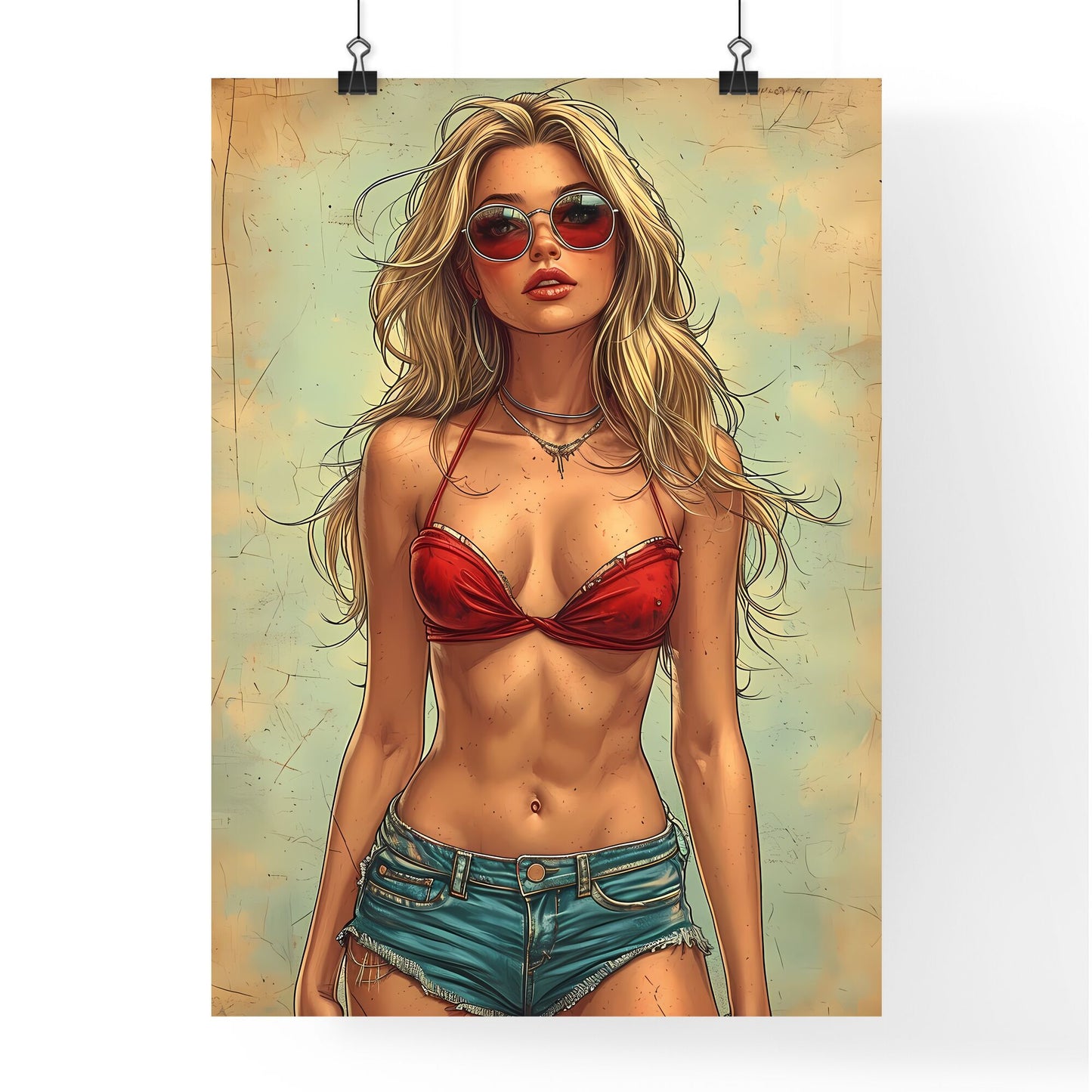 Vintage hipster woman - Art print of a woman wearing sunglasses and a garment top Default Title