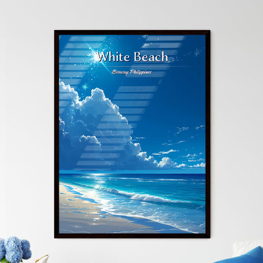 White Beach (Boracay), Philippines - Art print of a beach with a sandy beach and blue water and clouds Default Title