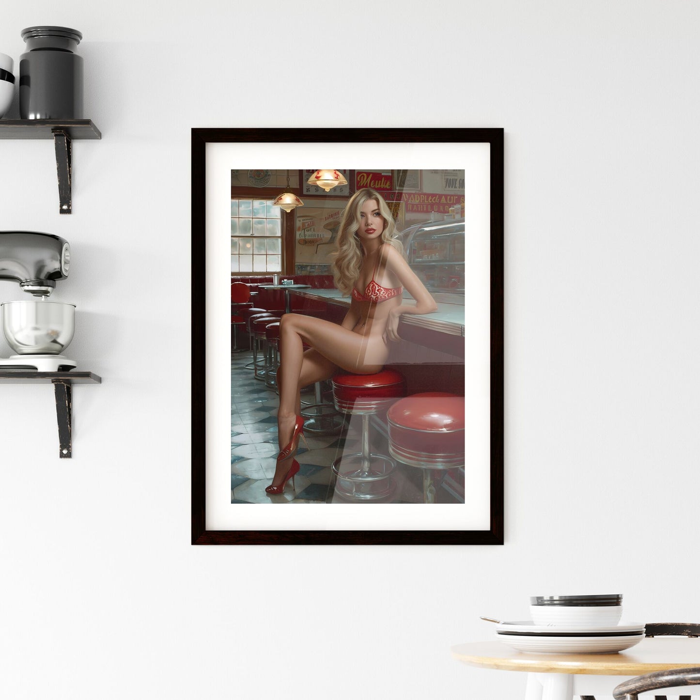 Deep Sea fisherman Rachel Welch - Art print of a woman sitting on a bar stool Default Title