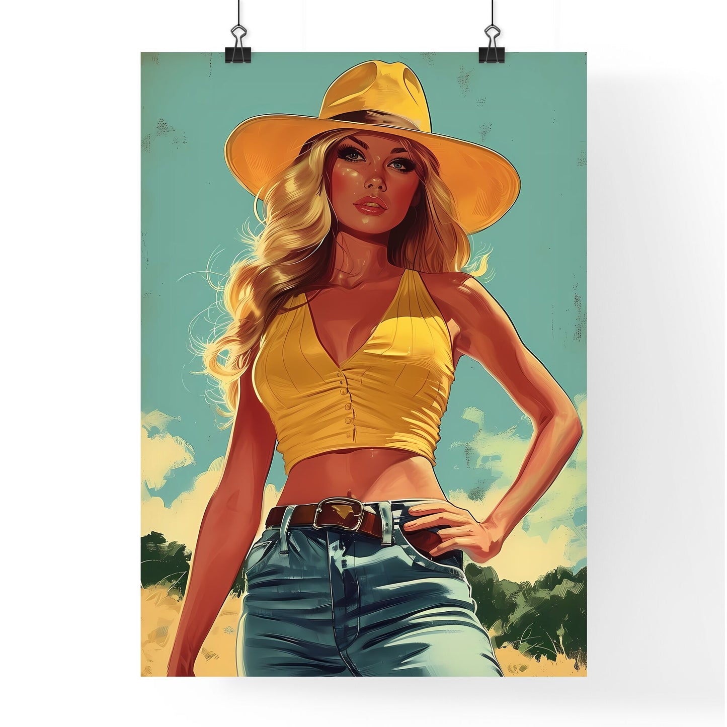 Vintage hipster woman - Art print of a woman wearing a hat and shorts Default Title
