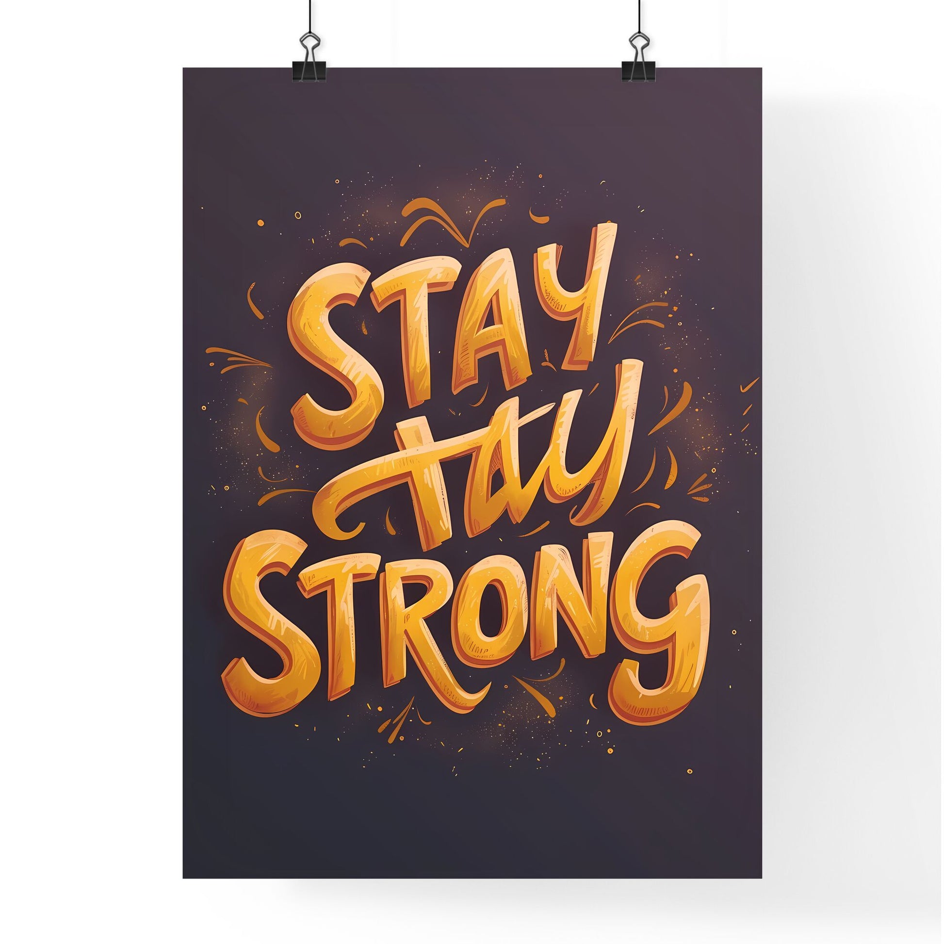 Repeated pattern of the word STAY STRONG in hand-writting graffiti-style - Art print of a yellow text on a black background Default Title