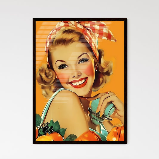 A housewife in a beautiful outfit is cleaning and she is happy, her face is very beautiful - Art print of a woman with a bow on her head Default Title