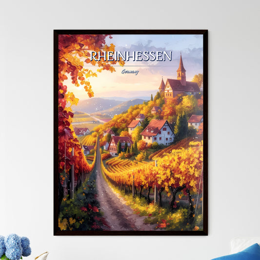 Rheinhessen, Germany - Art print of a painting of a village on a hill with a road and vineyard Default Title