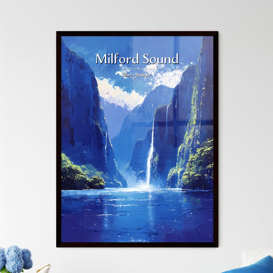 Milford Sound, New Zealand - Art print of a waterfall in a river Default Title