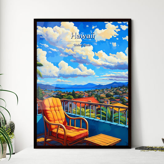 On the roofs of Hawaii, United States - Art print of a chair on a balcony overlooking a city Default Title