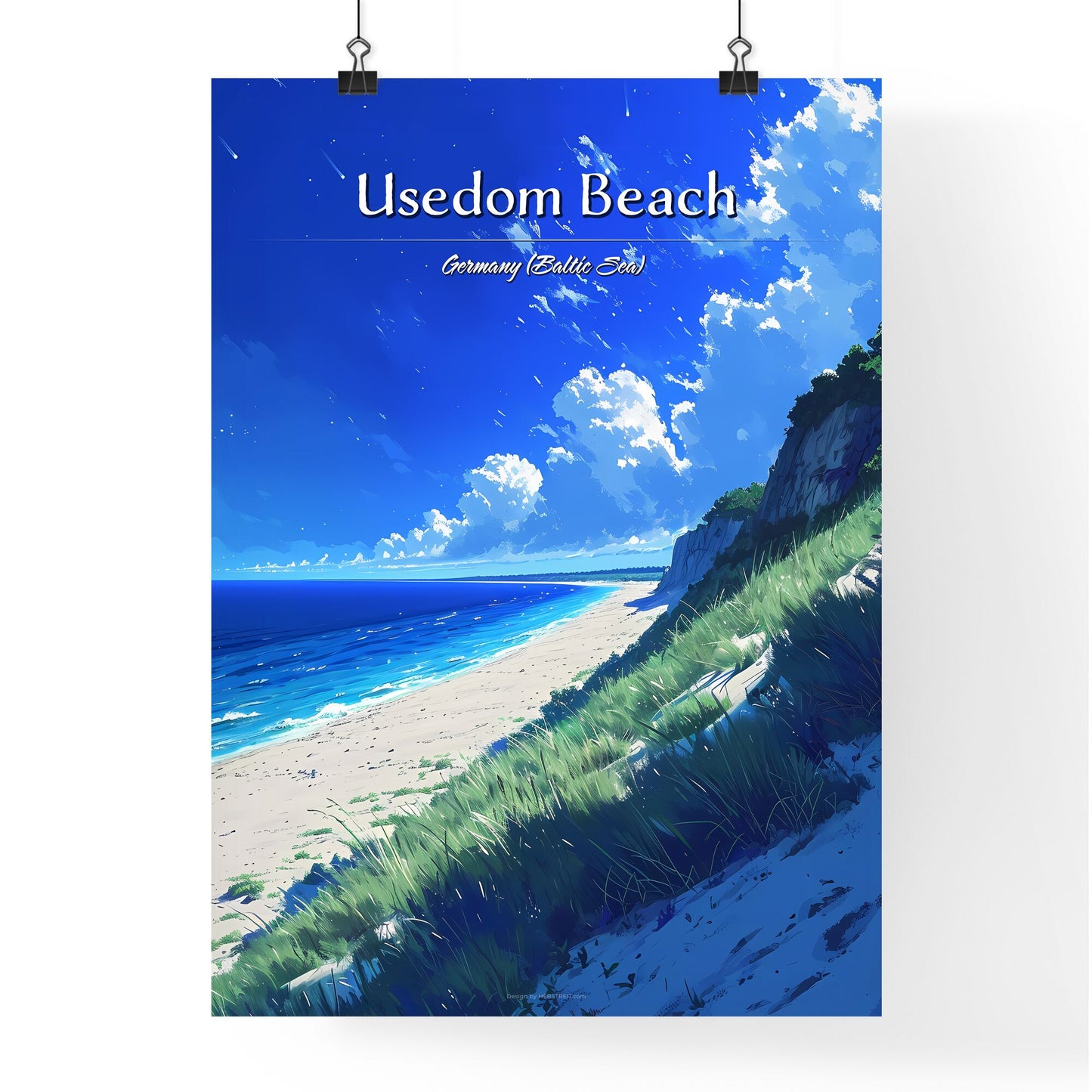 Usedom Beach, Germany (Baltic Sea) - Art print of a beach with sand and grass Default Title
