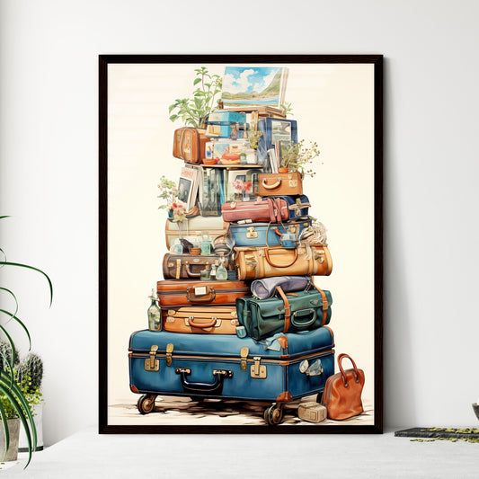 Pack your bags with adaptability today - Art print of a stack of luggage with plants and objects on top Default Title